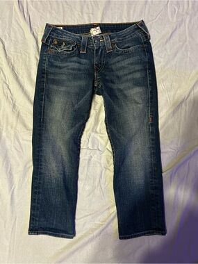 True Religion Dark Wash Denim Capri Jeans Flap Pocket Women's Size 27